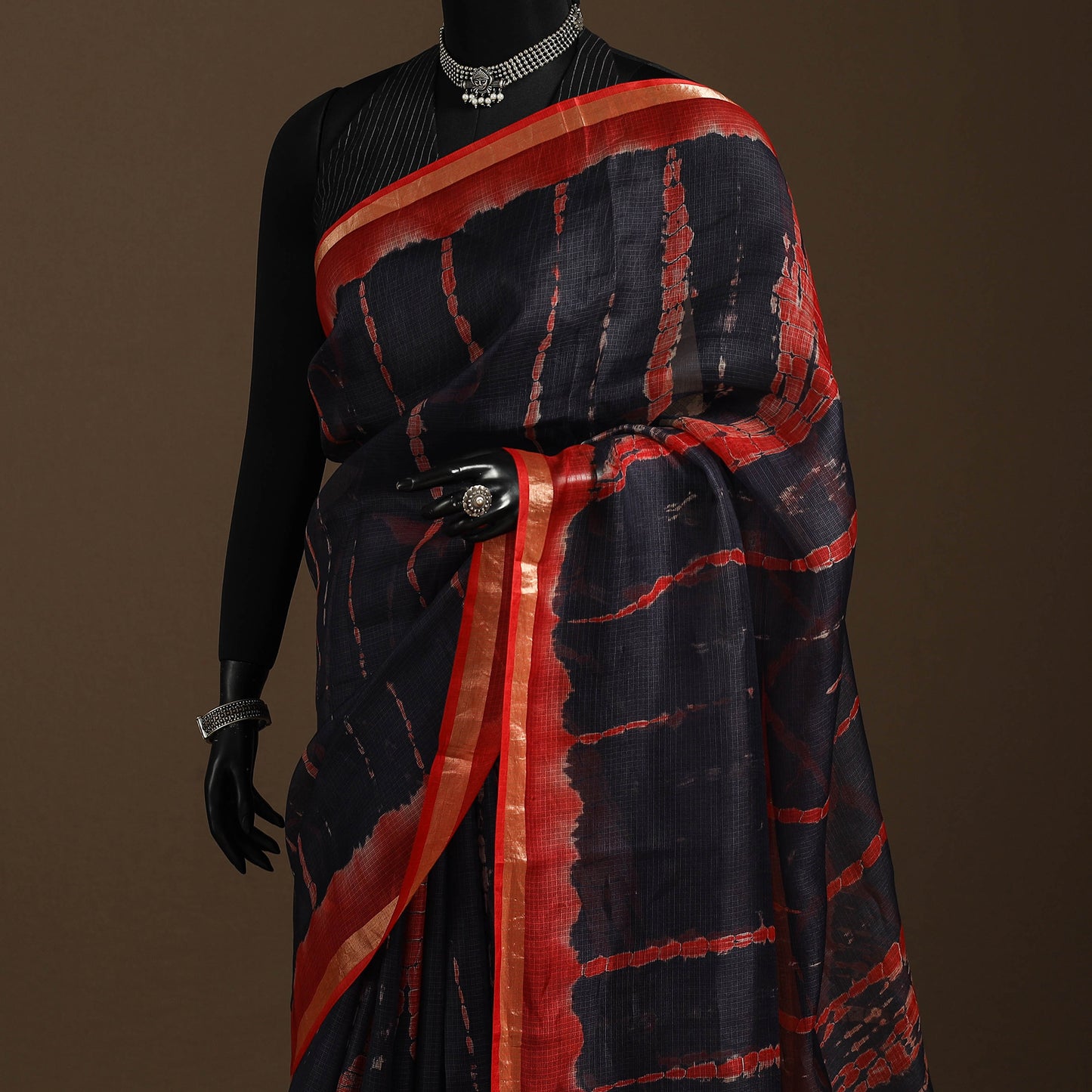 Black - kota doria silk tie-dye shibori saree 05