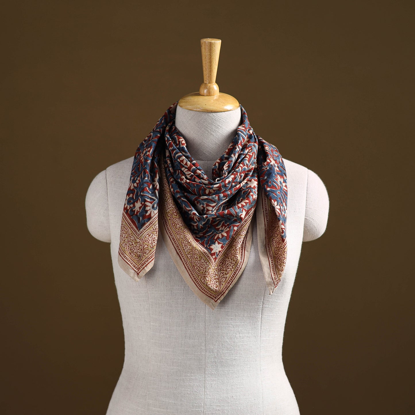 Pedana Hand Block Print Natural Dyed Cotton Kalamkari Scarf 70