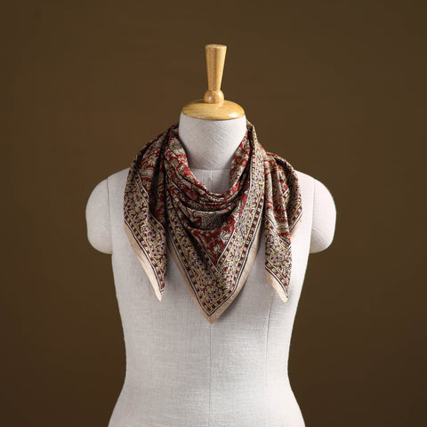 Red - Pedana Hand Block Print Natural Dyed Cotton Kalamkari Scarf 72