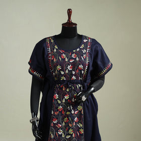 Blue - Bengal Kantha Hand Embroidery Cotton Long Kaftan 16