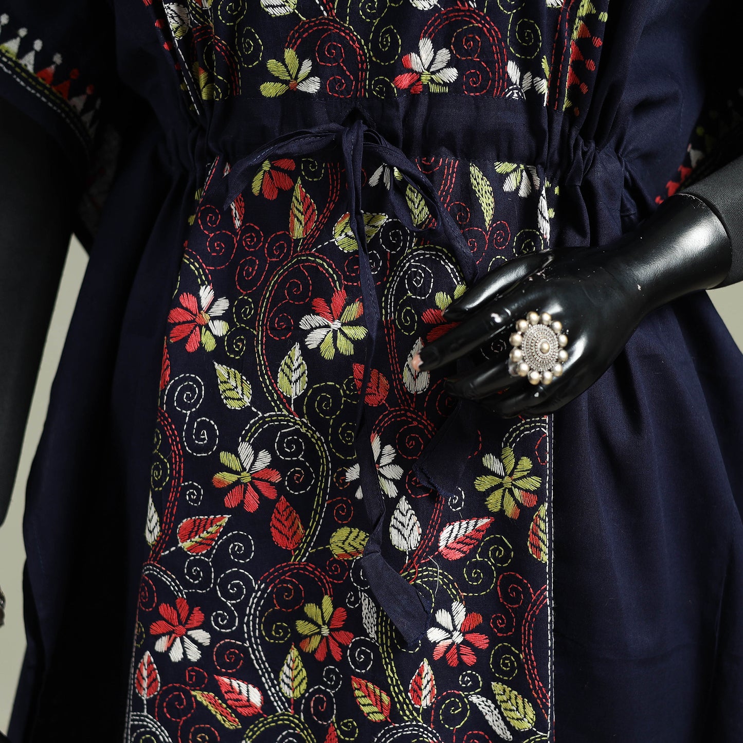 Blue - Bengal Kantha Hand Embroidery Cotton Long Kaftan 16