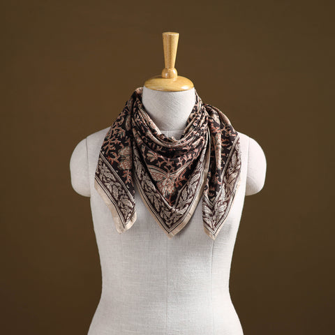 Black - Pedana Hand Block Print Natural Dyed Cotton Kalamkari Scarf 77