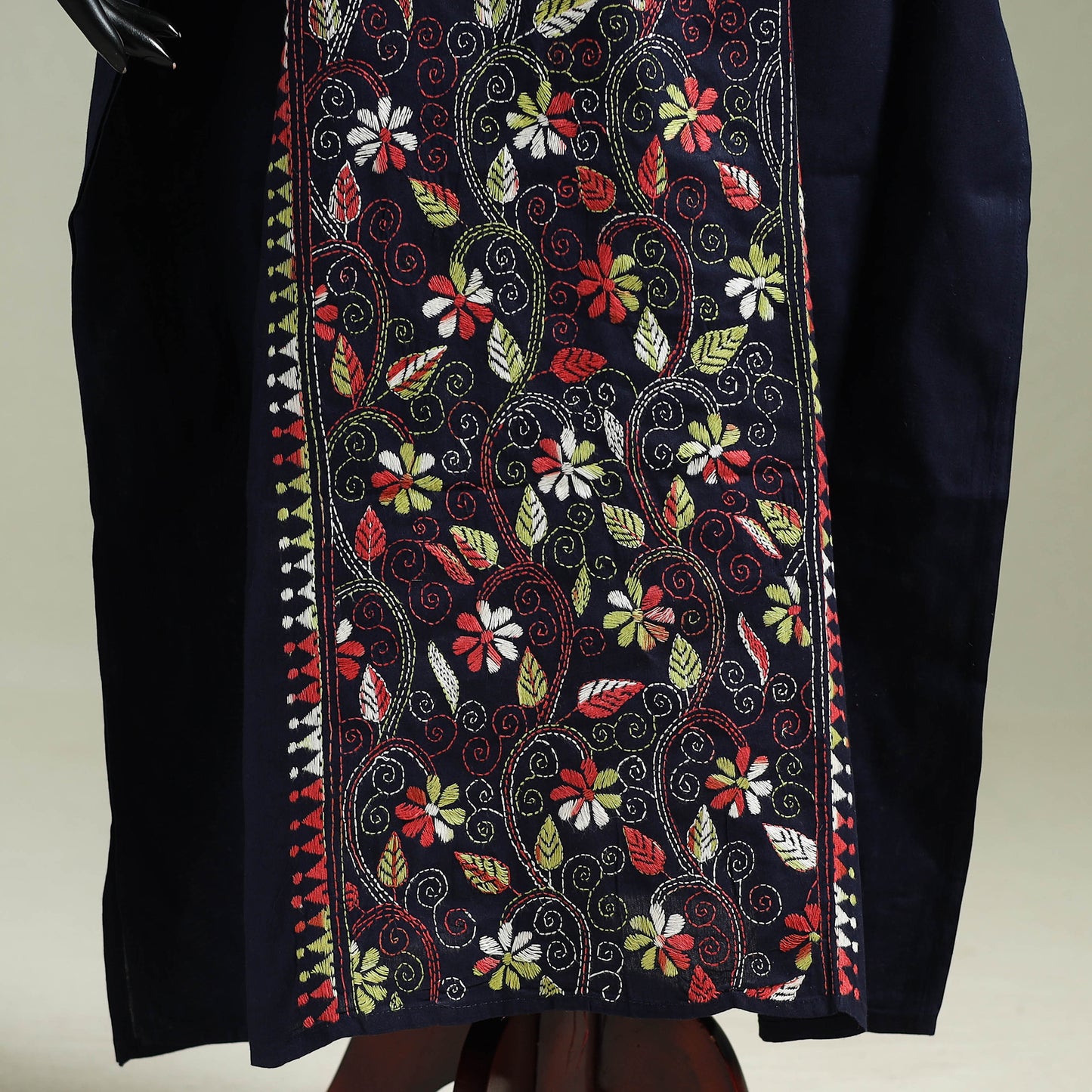 Blue - Bengal Kantha Hand Embroidery Cotton Long Kaftan 16