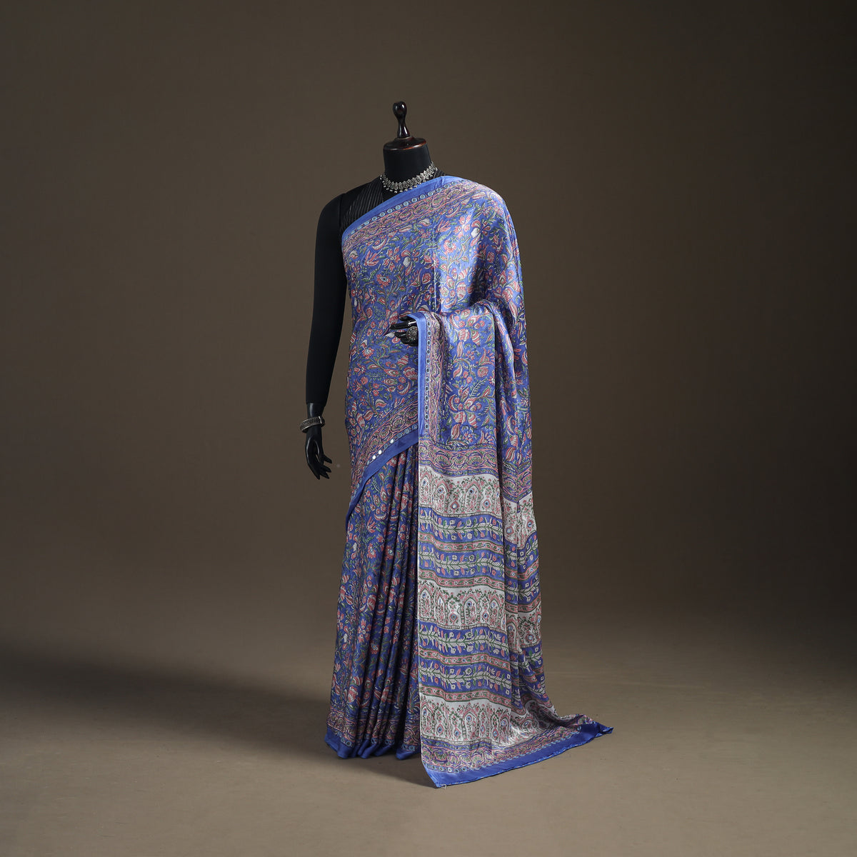 Modal Silk Mirror Work Sanganeri Hand Block Print Saree 10