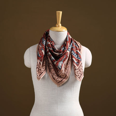 Red - Pedana Hand Block Print Natural Dyed Cotton Kalamkari Scarf 79