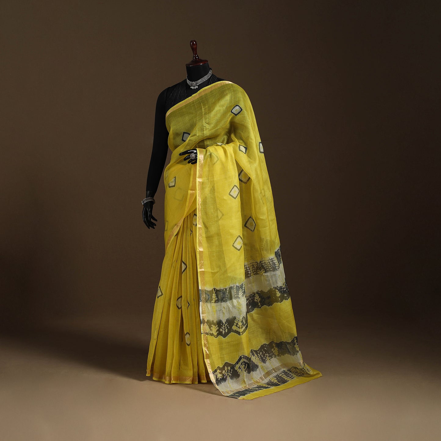Yellow - kota doria silk tie-dye shibori saree 07