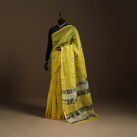 Yellow - kota doria silk tie-dye shibori saree 07