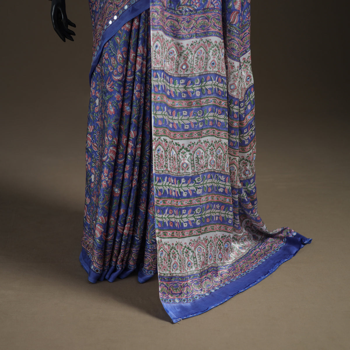 Modal Silk Mirror Work Sanganeri Hand Block Print Saree 10
