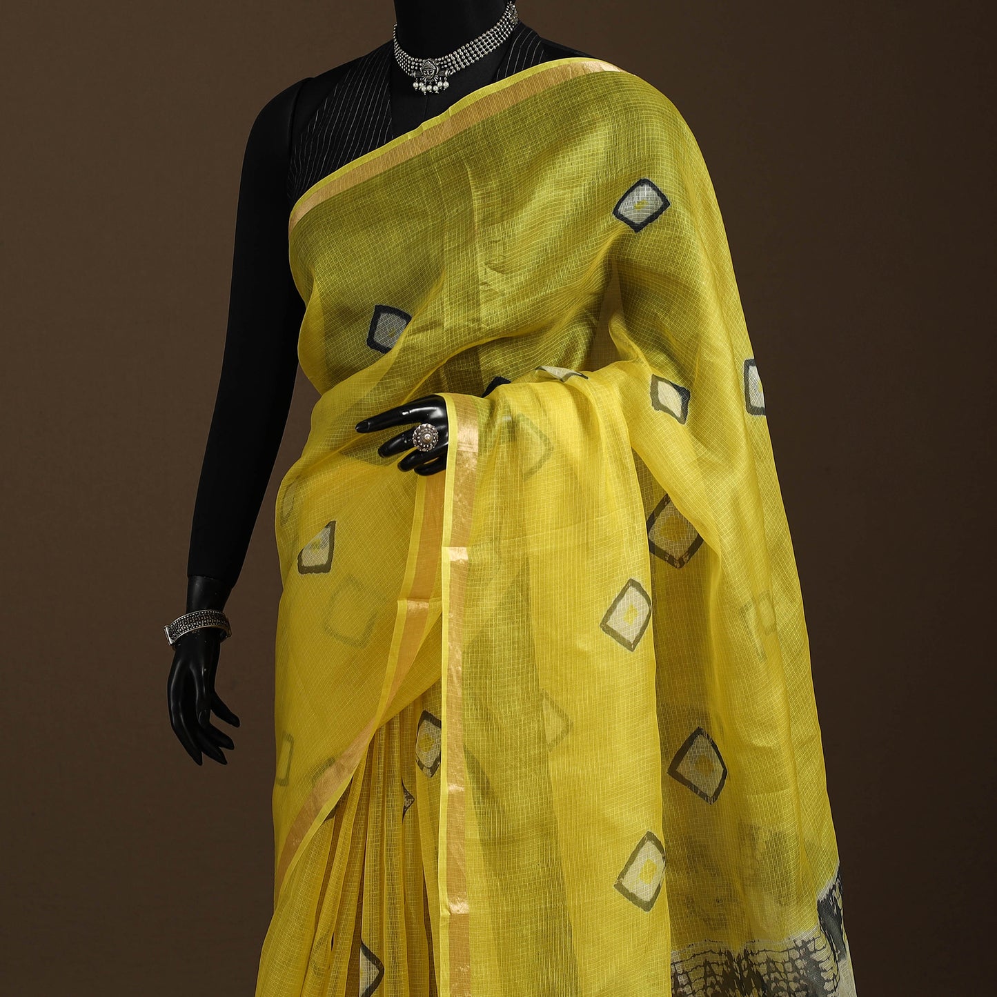 Yellow - kota doria silk tie-dye shibori saree 07