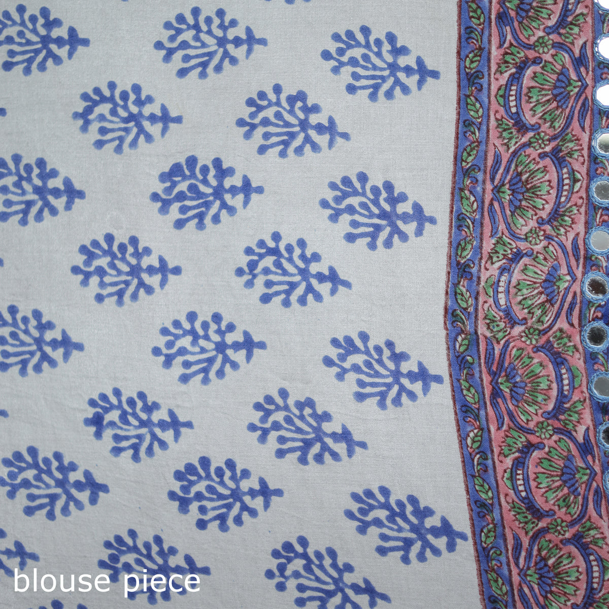 Modal Silk Mirror Work Sanganeri Hand Block Print Saree 10