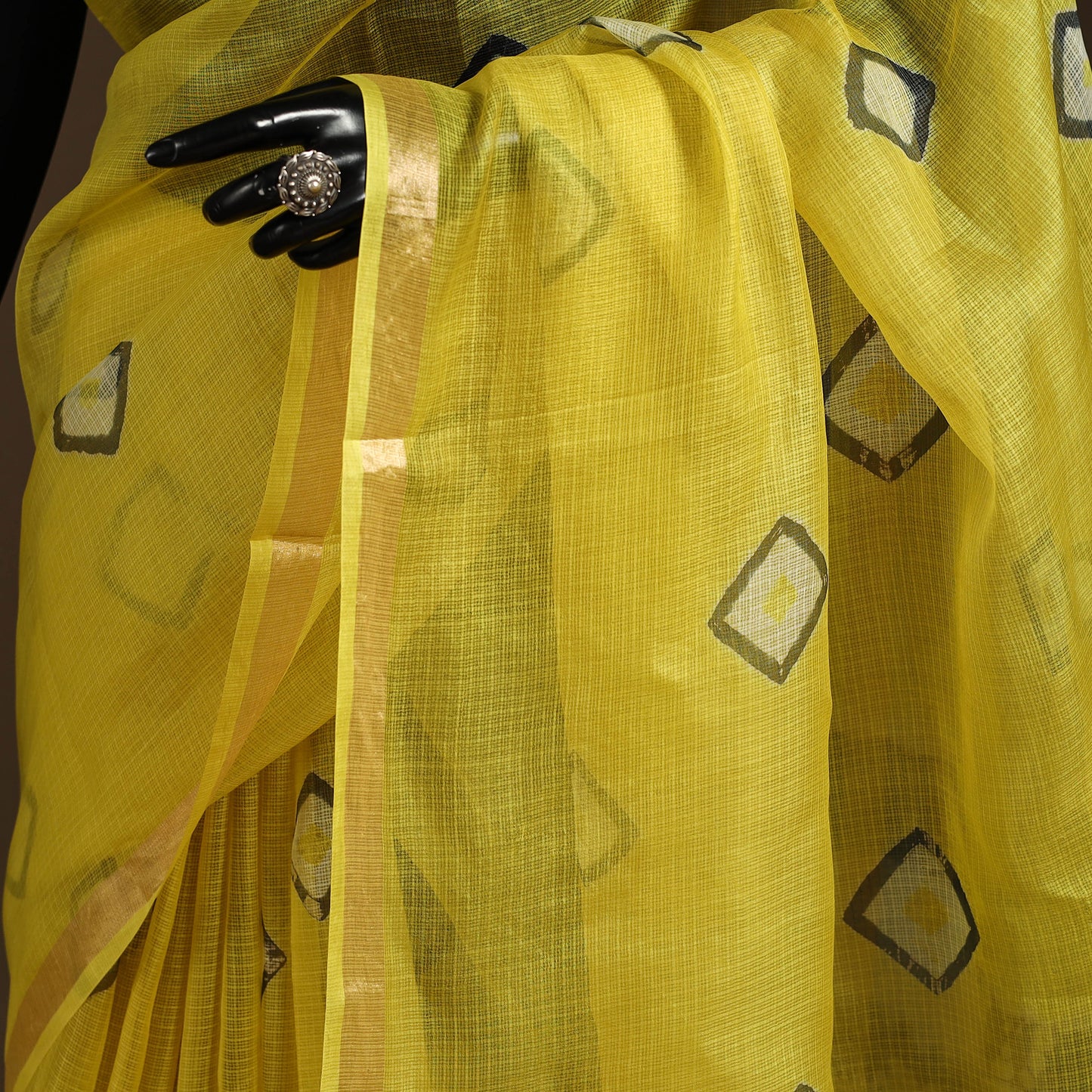 Yellow - kota doria silk tie-dye shibori saree 07
