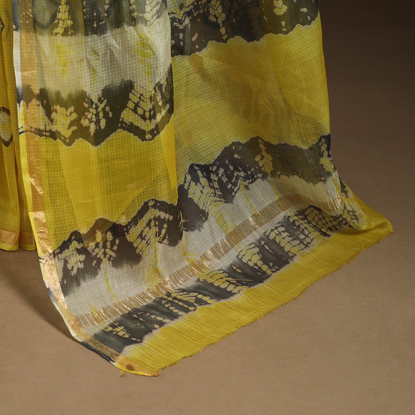 Yellow - kota doria silk tie-dye shibori saree 07