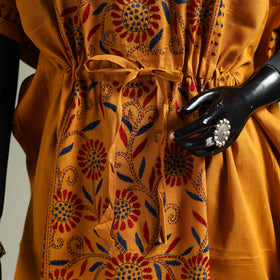 Orange - Bengal Kantha Hand Embroidery Cotton Long Kaftan 18