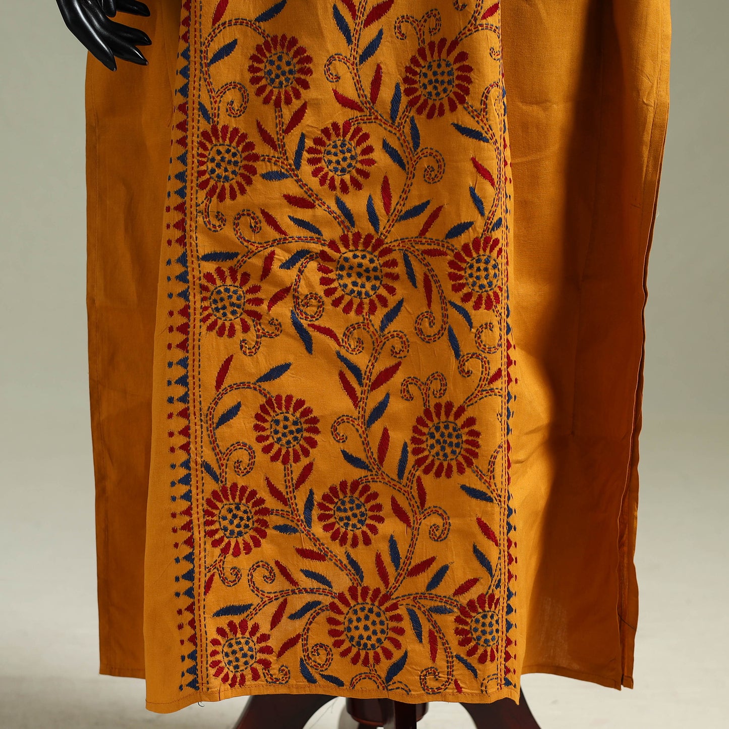 Orange - Bengal Kantha Hand Embroidery Cotton Long Kaftan 18