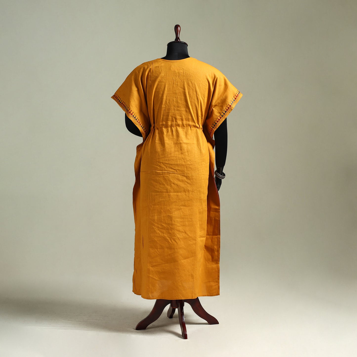 Orange - Bengal Kantha Hand Embroidery Cotton Long Kaftan 18