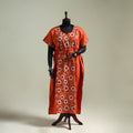 Orange - Bengal Kantha Hand Embroidery Cotton Long Kaftan 19