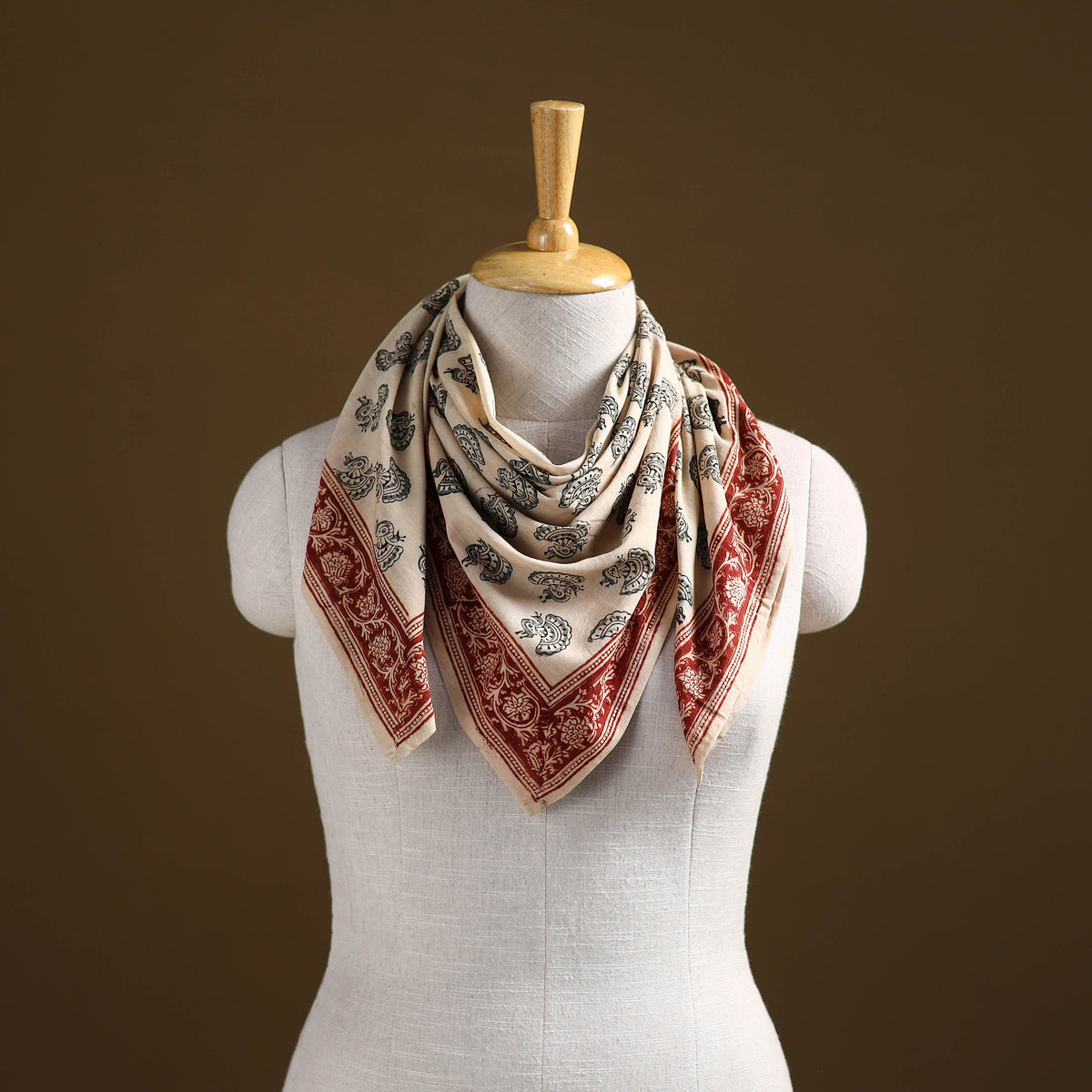 Pedana Hand Block Print Natural Dyed Cotton Kalamkari Scarf 87