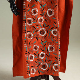 Orange - Bengal Kantha Hand Embroidery Cotton Long Kaftan 19