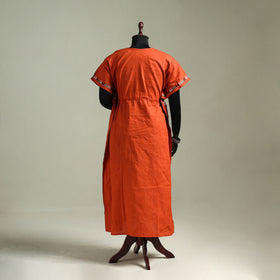 Orange - Bengal Kantha Hand Embroidery Cotton Long Kaftan 19
