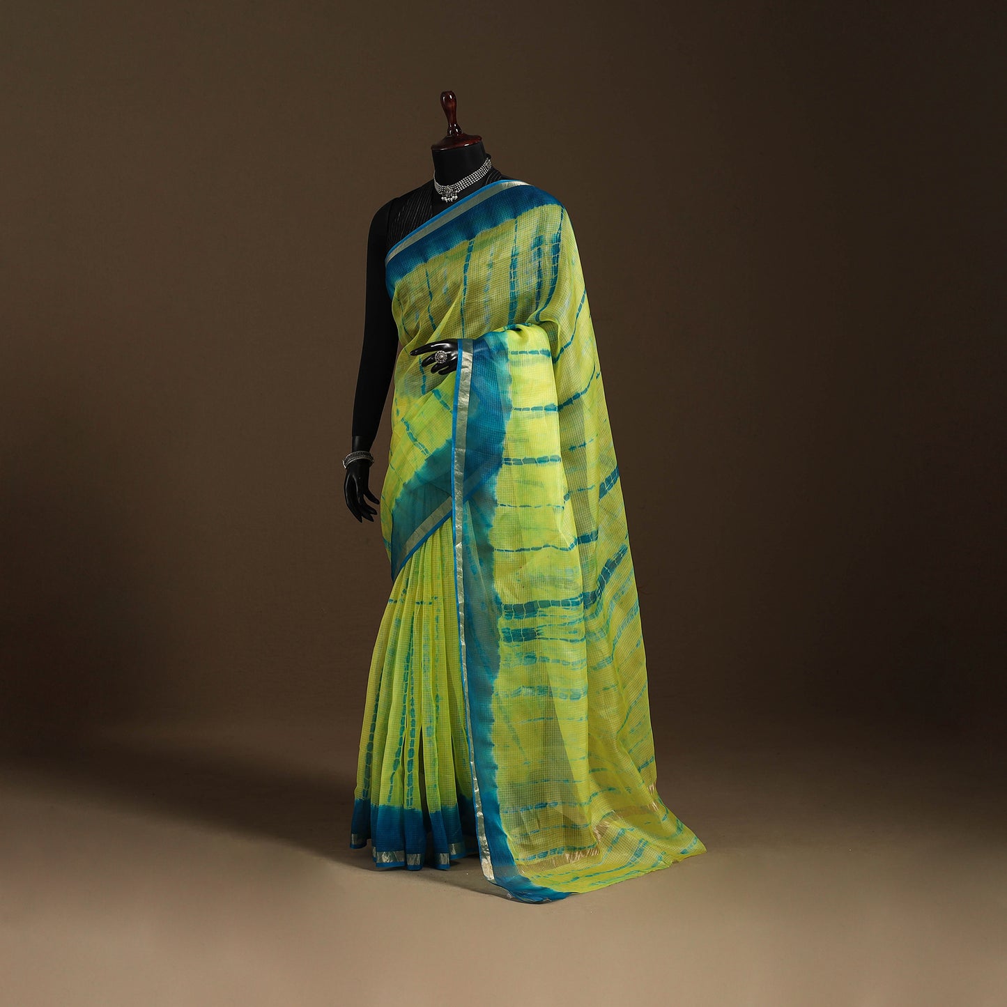 Yellow - kota doria silk tie-dye shibori saree 09