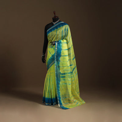 Yellow - kota doria silk tie-dye shibori saree 09