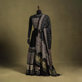 Black - Navratri Garba Modal Silk Unstitched Ajrakh Chaniya Choli Set 01