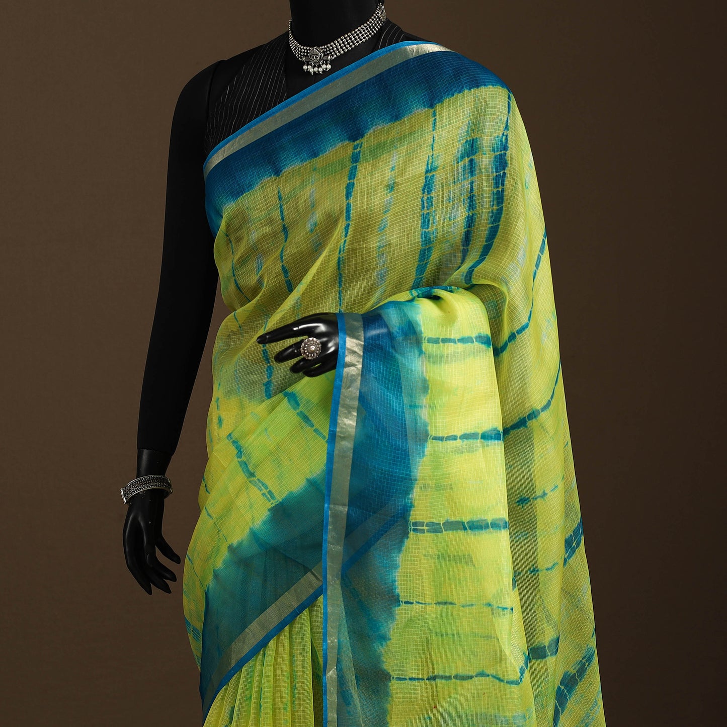 Yellow - kota doria silk tie-dye shibori saree 09