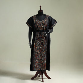 Black - Bengal Kantha Hand Embroidery Cotton Long Kaftan 20