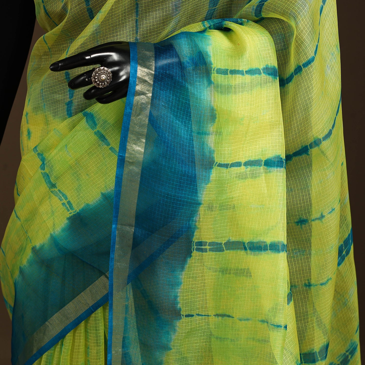 Yellow - kota doria silk tie-dye shibori saree 09