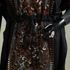 Black - Bengal Kantha Hand Embroidery Cotton Long Kaftan 20