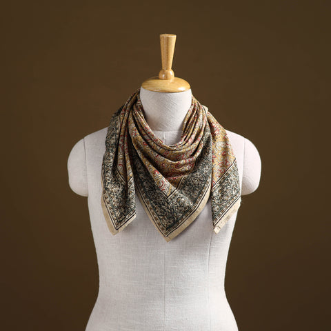 Yellow - Pedana Hand Block Print Natural Dyed Cotton Kalamkari Scarf 96