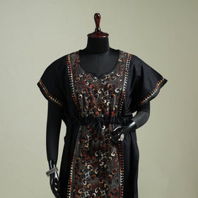 Black - Bengal Kantha Hand Embroidery Cotton Long Kaftan 20