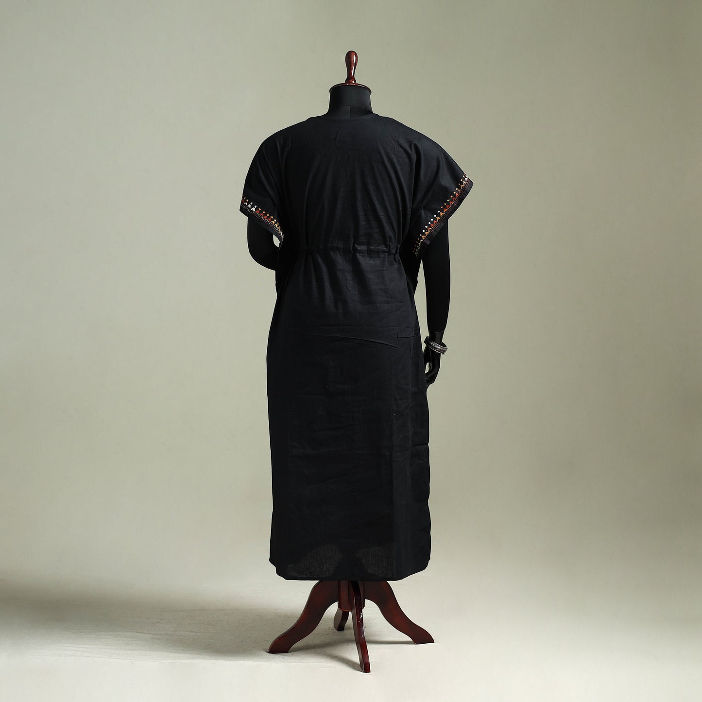 Black - Bengal Kantha Hand Embroidery Cotton Long Kaftan 20