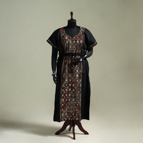 Black - Bengal Kantha Hand Embroidery Cotton Long Kaftan 21