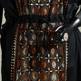 Black - Bengal Kantha Hand Embroidery Cotton Long Kaftan 21