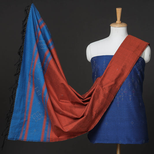 Blue - 3pc Tangaliya Work Handwoven Cotton Suit Material Set