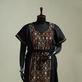 Black - Bengal Kantha Hand Embroidery Cotton Long Kaftan 21