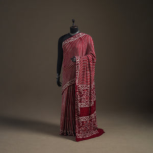 Modal Silk Bagru Hand Block Print Natural Dyed Saree 15
