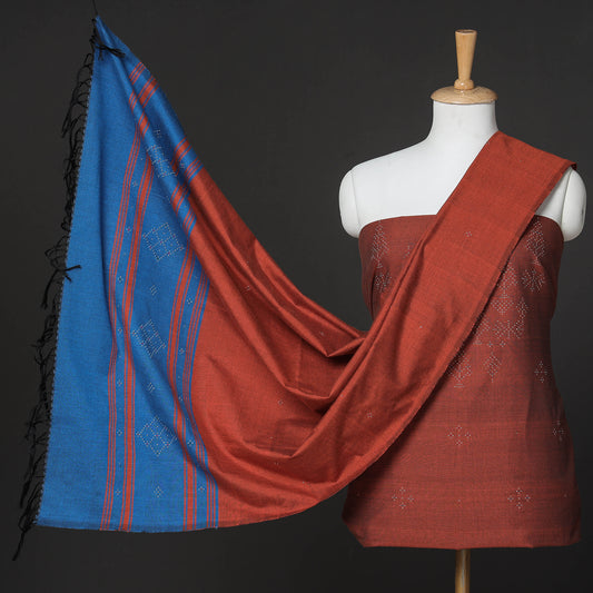 Brown - 3pc Tangaliya Work Handwoven Cotton Suit Material Set
