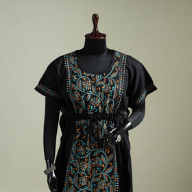 Black - Bengal Kantha Hand Embroidery Cotton Long Kaftan 22