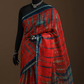 Red - kota doria silk tie-dye shibori saree 11 - handcrafted