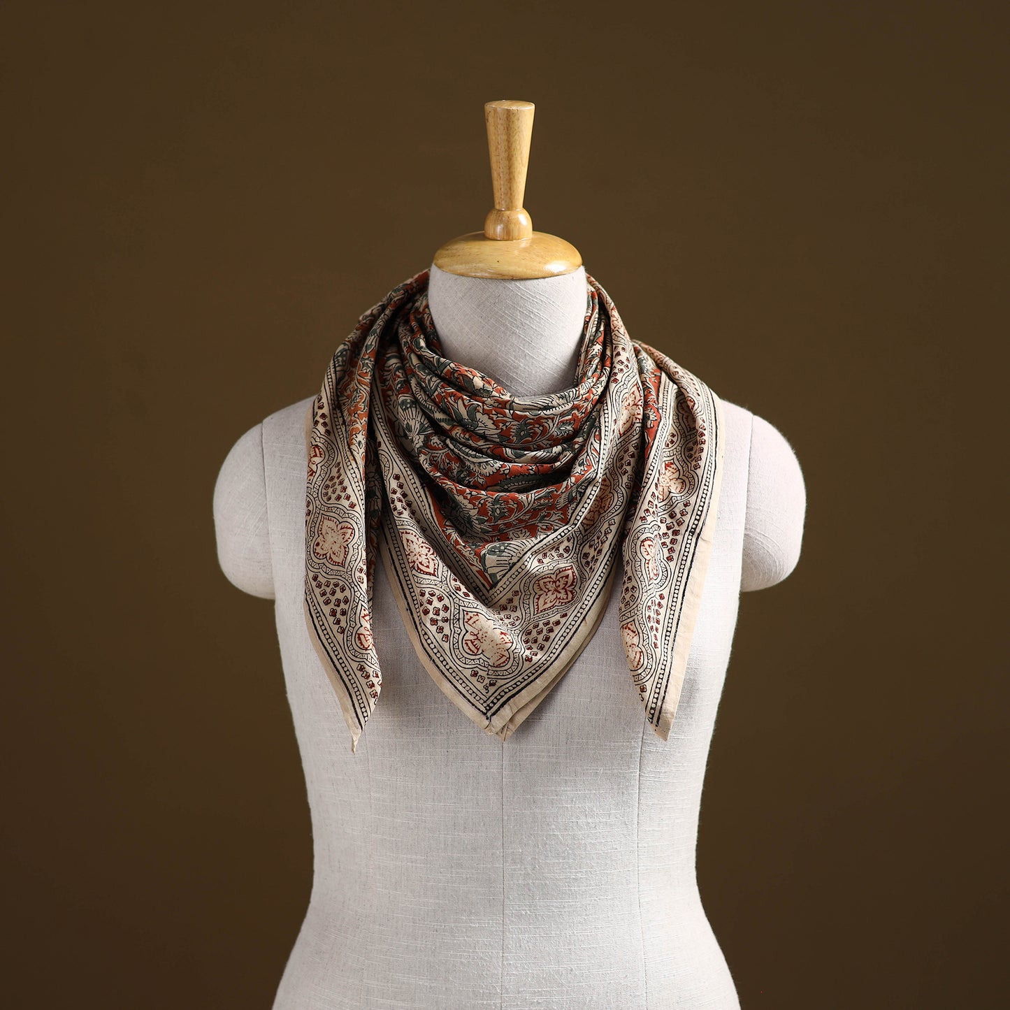 Pedana Hand Block Print Natural Dyed Cotton Kalamkari Scarf 103