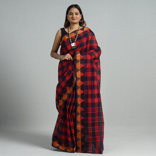 Red - Traditional Chettinad Kandangi Cotton Checks Saree with Thread & Zari Border