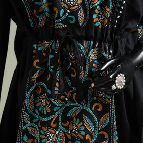 Black - Bengal Kantha Hand Embroidery Cotton Long Kaftan 22