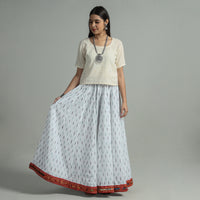 White - Pochampally Ikat 24 Kali Cotton Skirt with Rajasthani Embroidery Border 26