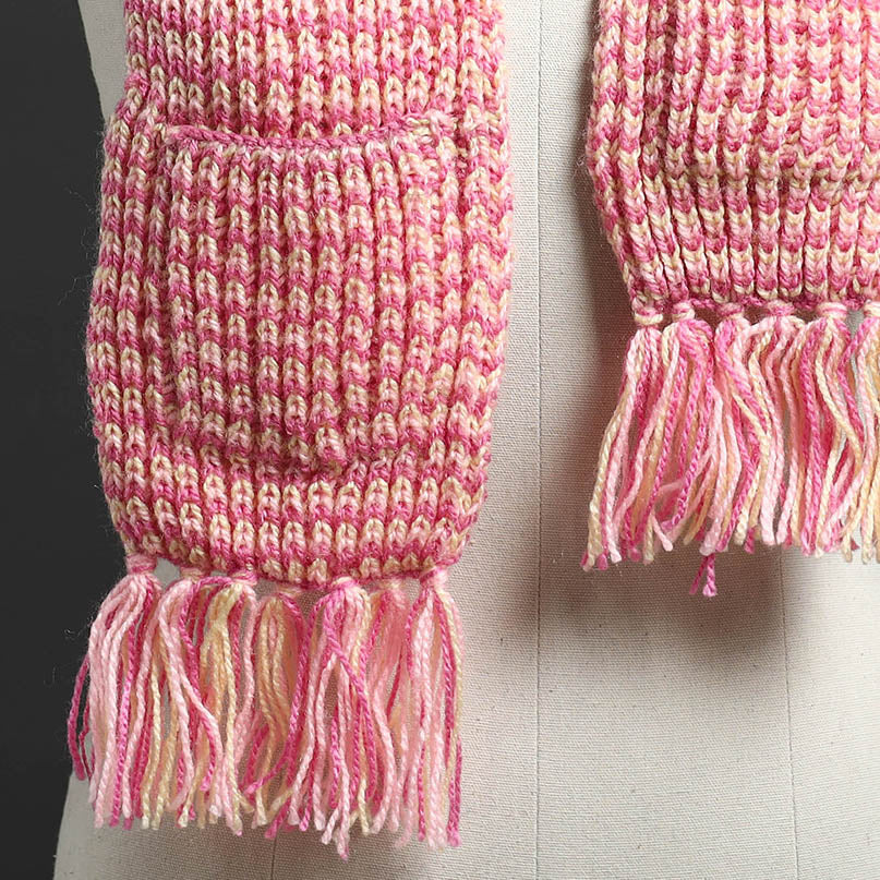 Pink - Kumaun Hand Knitted Woolen Muffler with Pockets 42