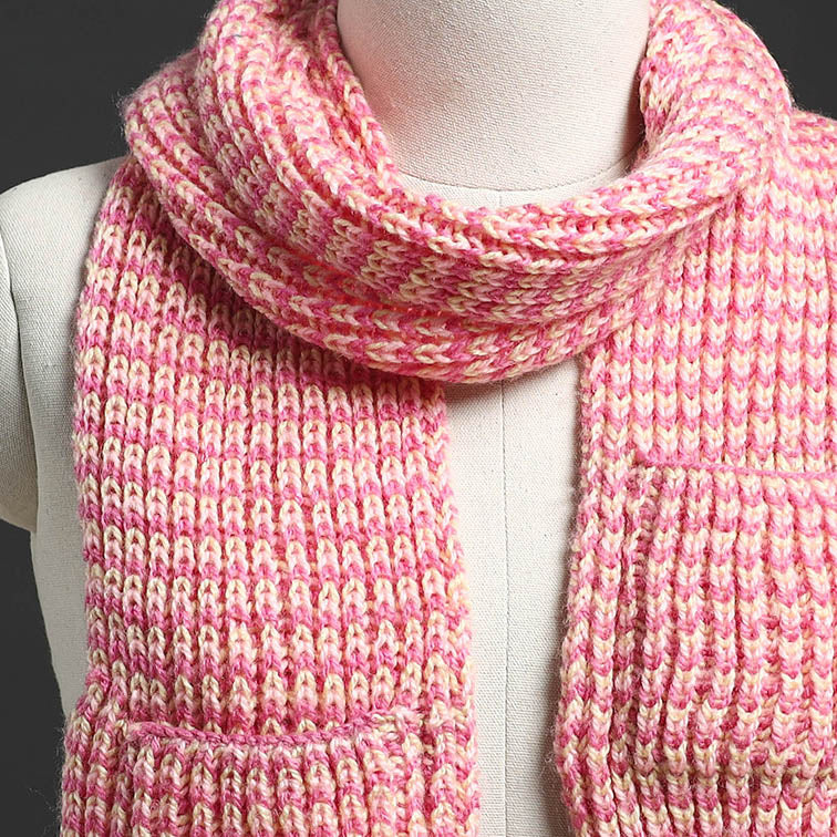 Pink - Kumaun Hand Knitted Woolen Muffler with Pockets 42