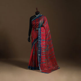 Red - kota doria silk tie-dye shibori saree 12 - handcrafted