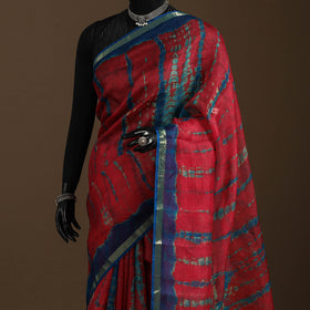Red - kota doria silk tie-dye shibori saree 12 - handcrafted