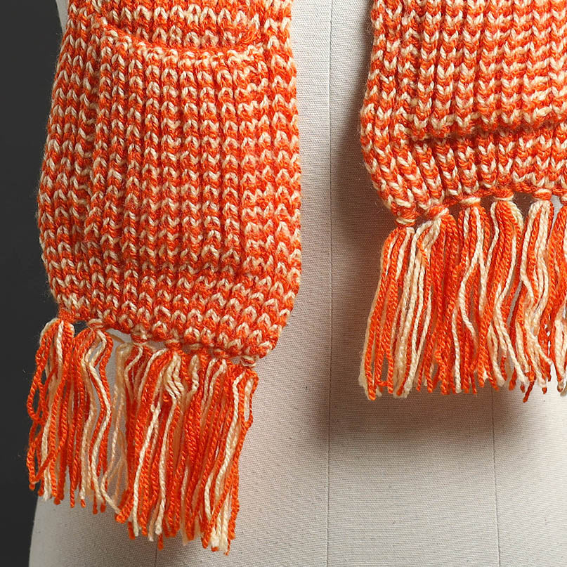 Orange - Kumaun Hand Knitted Woolen Muffler with Pockets 44